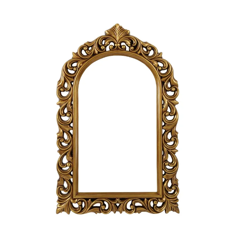 

European-style hollow carved bathroom mirror, entrance wall-mounted decorative hair salon half-body mirror