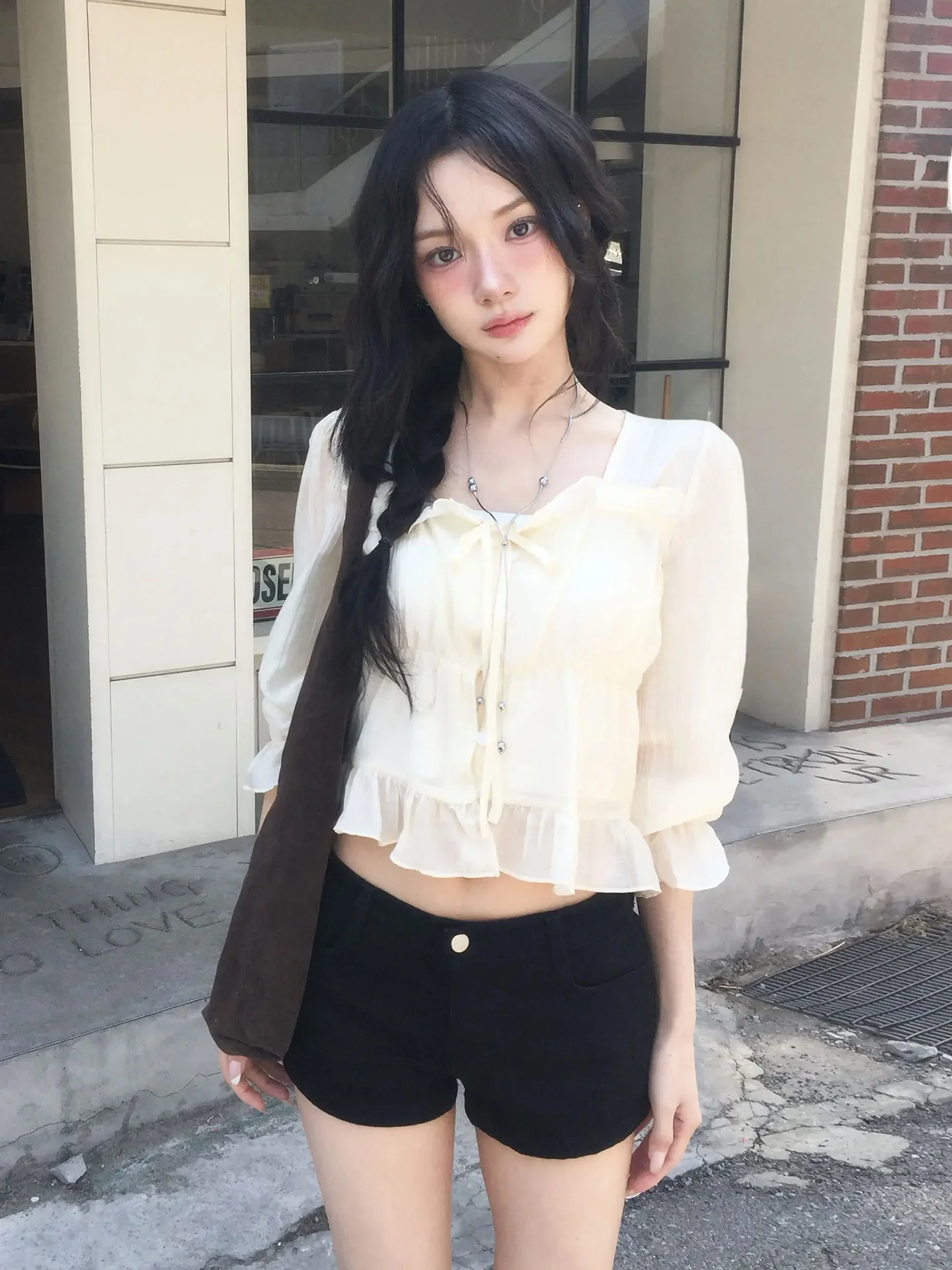 

Летняя женская блузка Liangliang Gentle Wind с коротким рукавом-фонариком, плиссированная, приталенная, с эффектом омоложения