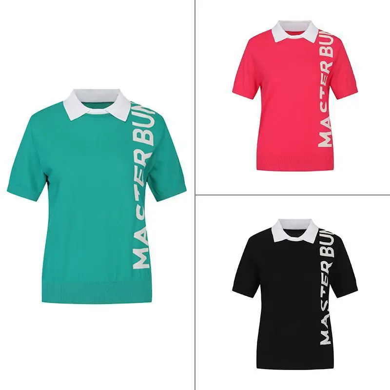 

Resort Style Golf Sweater, Women's Short Sleeve Lettered Top, Ultra-Soft Blend with Wrinkle-Resistant Fabric