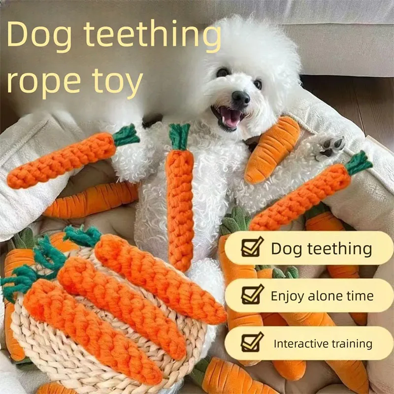 1pc Pet Knot Toy for Dog and Cat Carrot Shape Dog Chew Toys Cotton Rope Toys for Indoor Dogs Cat Toys Dog Accessories