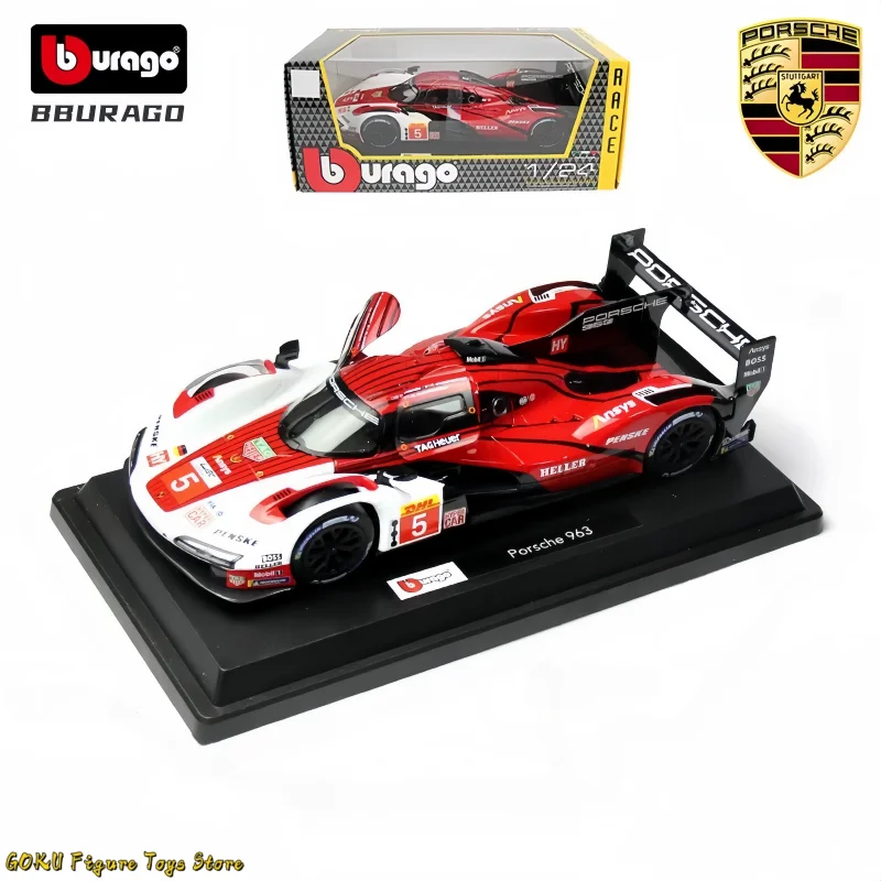 2024 Bburago 1:24 Porsche 963 Car Model #5 Racing Car Le Mans Rally Champion Alloy Luxury Porsche 963 Sports Car Model Toy Gifts