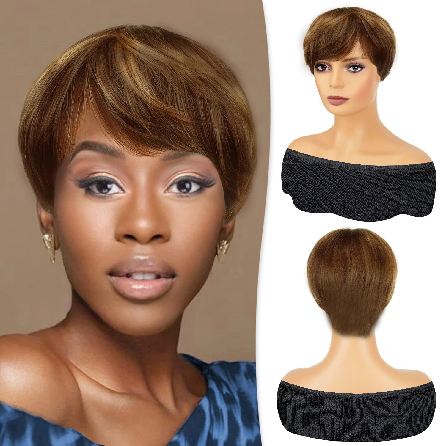 short straight human hair wig machine made 427 pixie wig color for women daily party use wig pixie cut wig