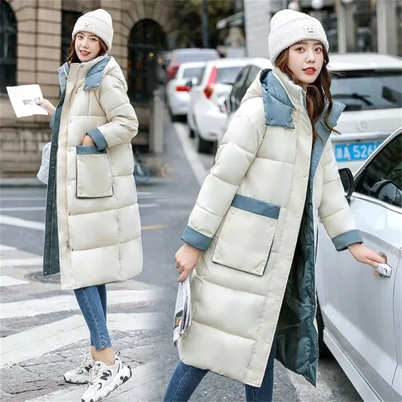 Women 2023 New Winter Coat Jacket Women Puffer Jacket Korean Hooded Long Ladies Over-the-knee Cotton Parkas Jacket