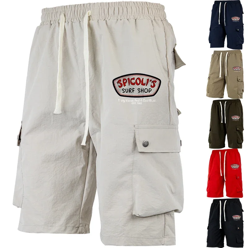 

Summer Mens Cargo Knee Climbing Jogger Sports Wear Knee Pocket Elastic Waist Shorts