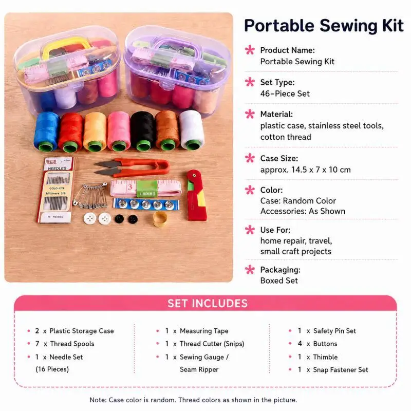 1~2 Boxen Nähset, tragbar für den Heimgebrauch, Nähwerkzeuge & Fäden, multifunktionale Nähwerkzeugtasche, DIY-Kleidungsnähen – Detail 4