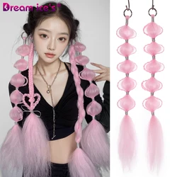 22 pollici lungo coda di cavallo sintetica Clip di estensione dei capelli parrucca rosa anello appeso treccia capelli 2 pezzi Set scatola intrecciata coda di cavallo intrecciata