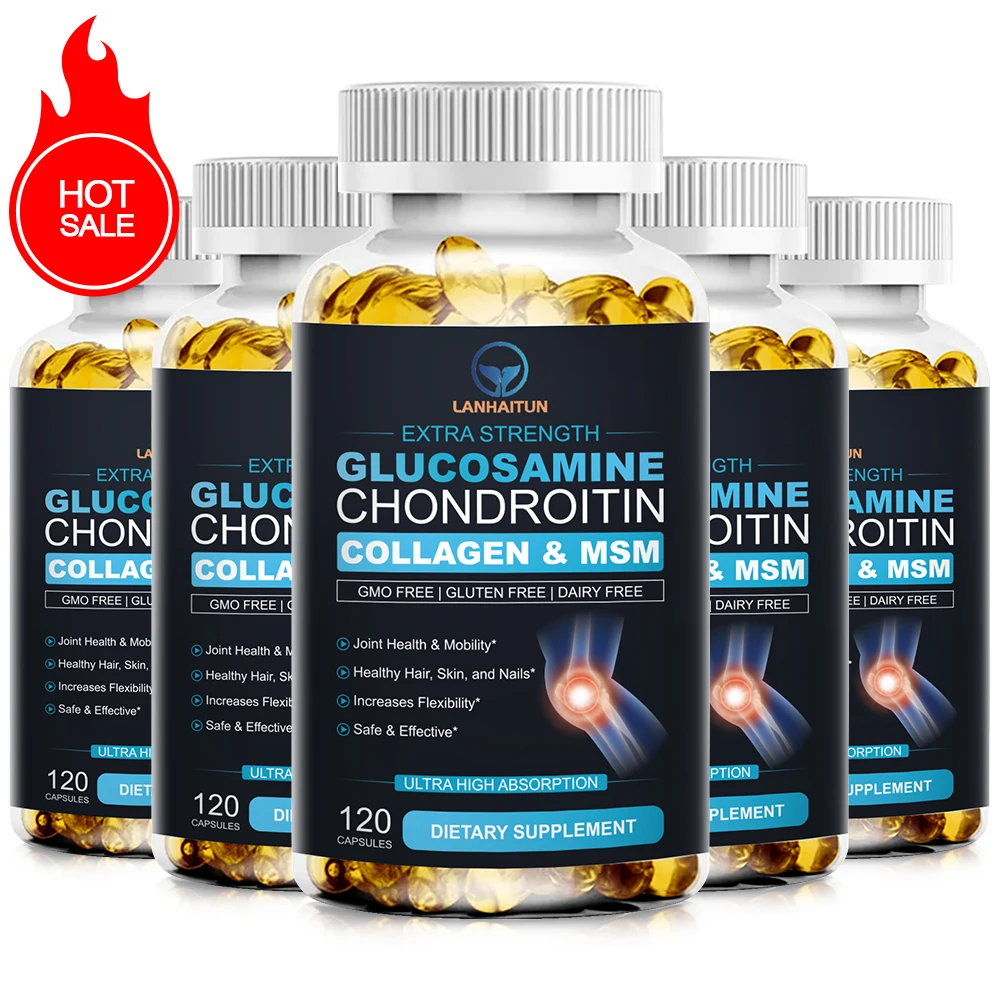 

LANHAITUN 5 Bottles Glucosamine Chondroitin Capsules with MSM Vitamin D3 Non GMO Gluten Free Healthy Supplements for Joint Care