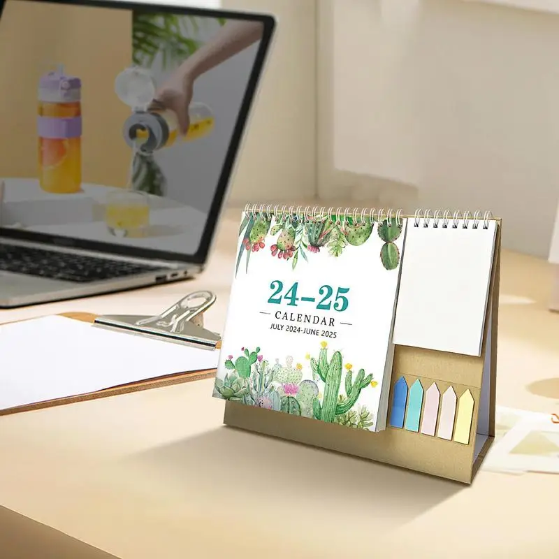 Kalender meja berdiri kecil 2024-2025 Juli 2024-Juni 2025 kalender membalik kalender untuk desain saku kreatif kelas dengan
