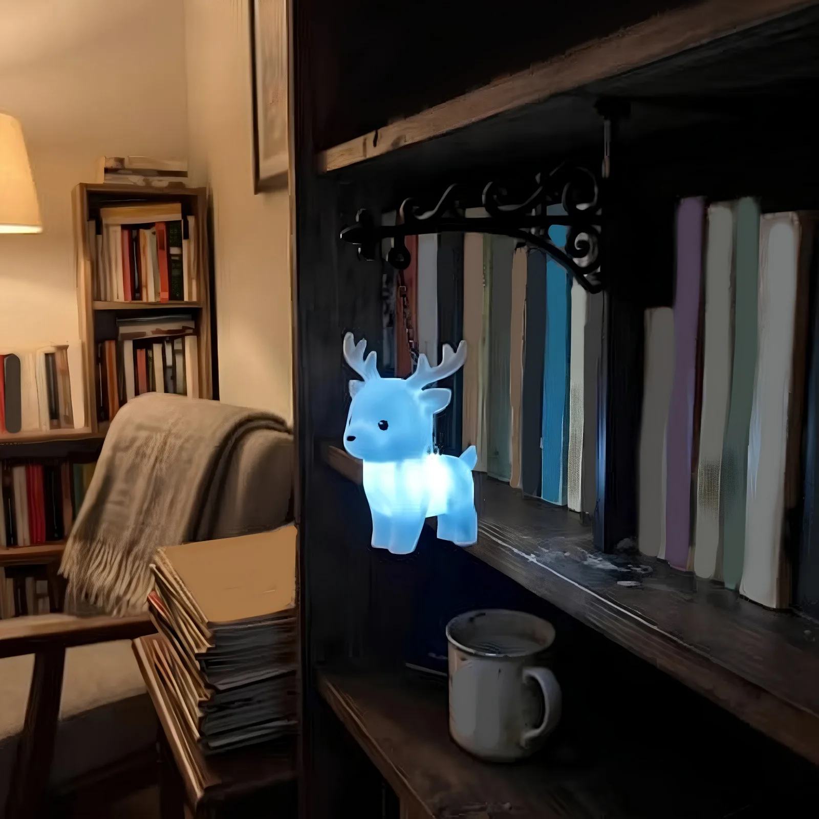 Iron Owl Hanging Decorative Bookshelf Light Bookend Reading Corner Library Bedroom Study Home Office Art