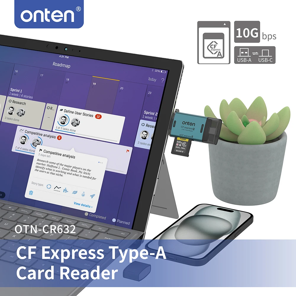 

ONTEN Original OTN-CR632 10G USB-A AND USB-C CFE-A Card Reader Supported CFexpress card type: Type-A card