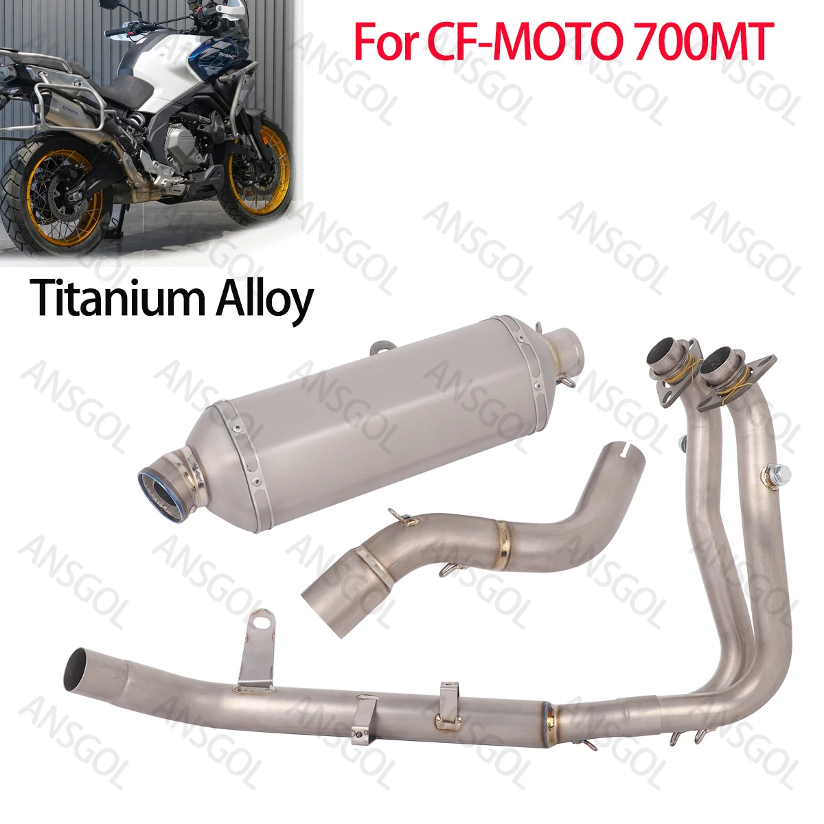 Full Exhaust Systems Slip on for CF-MOTO 700MT Exhaust Pipe Escape Modified Muffler Front Link Pipe Titanium Alloy