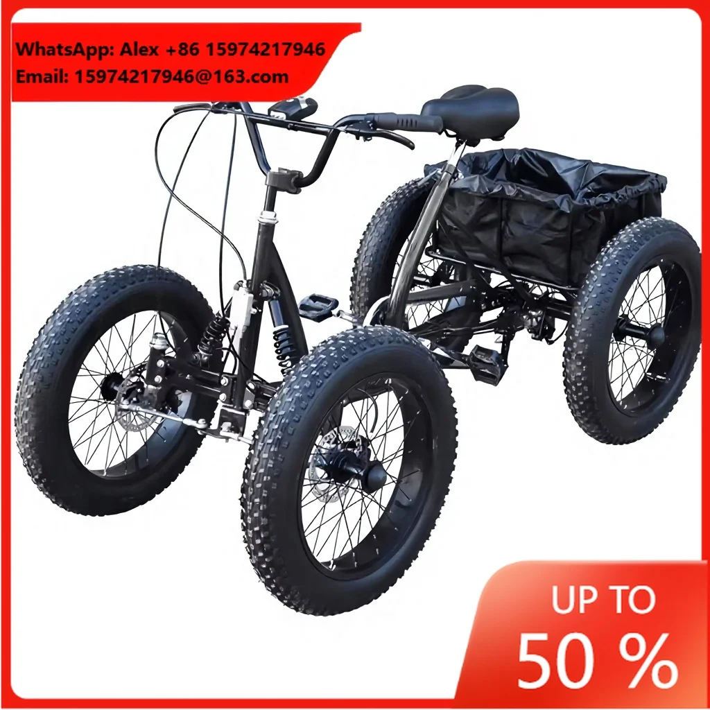 20-Inch Wheels 200 Kg Load Capacity Aluminum Fork Four-Wheel Fat Tire Mountain 8-Speed Bike Steel Frame