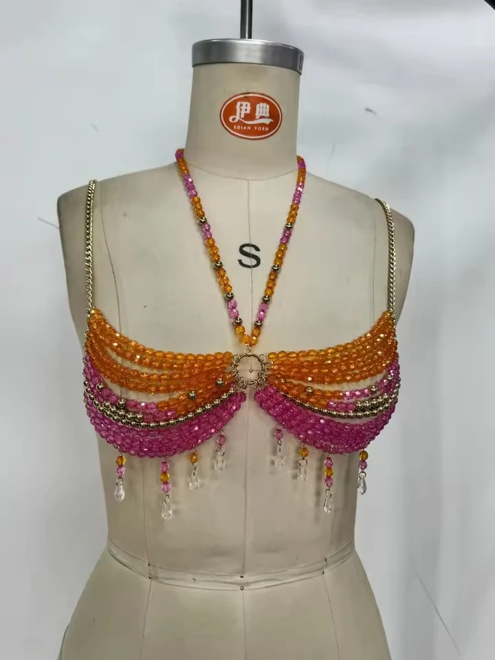 European And American Women's Beaded Vest, Heavy Multi-Layer Pearl Chains, Holiday Style, Sexy Backless Beach Body Chain