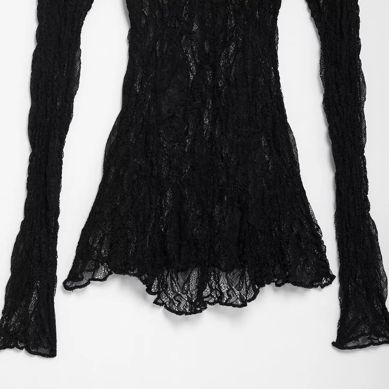

ZBZR Summer New Women's Faionable Lace Long Sve round Ne Slim Fit Semi Transparent irt Commute Sle Polyester Fiber