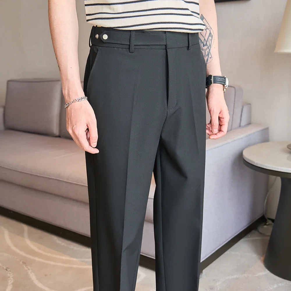 

New Autumn Men's Dark Blue Suit Pants, Black Business-Casual Wide-Leg Trousers, Asian Size S-XXL.