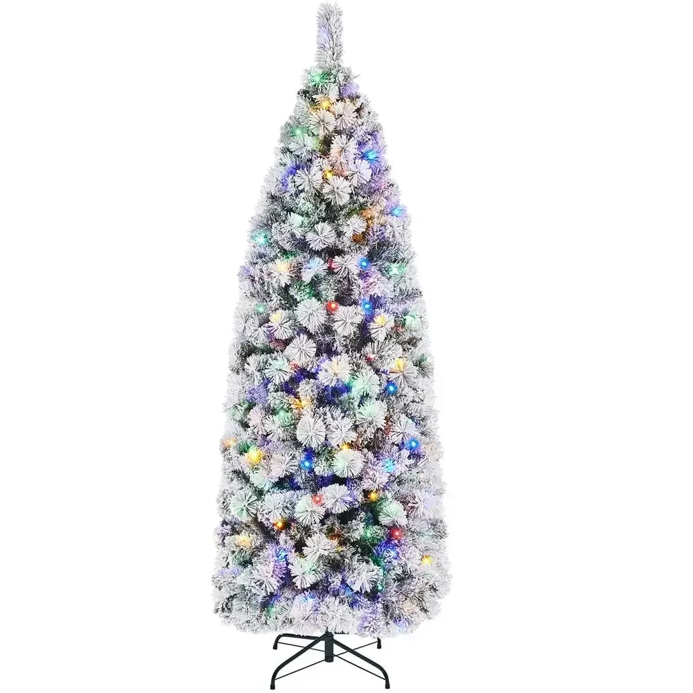 

6ft Snow Flocked Christmas Tree 250 LED Lights Slim Pencil Style Festive White Bulb RaisePropertyChanged Easy Assembly Branches