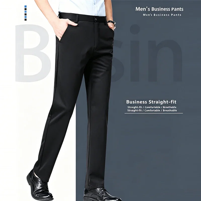 Pantalon de costume pour homme, coupe droite, extensible, respirant, à bon tombé, pour événements professionnels