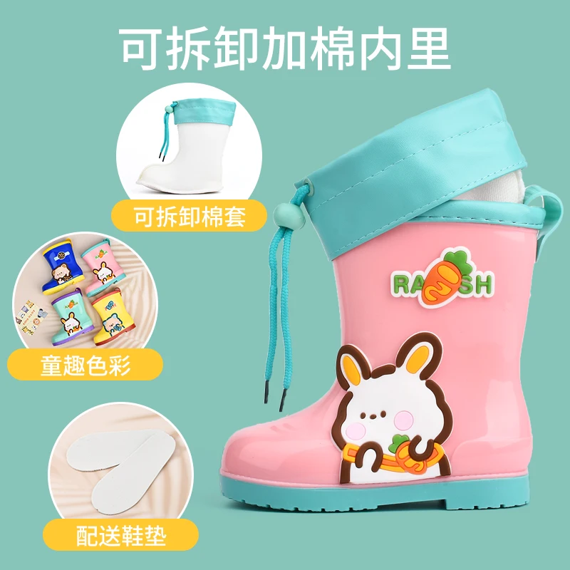 Waterproof and Non Slip Baby Rain Boots for Boys and Girls, Plush and Detachable Water Shoes