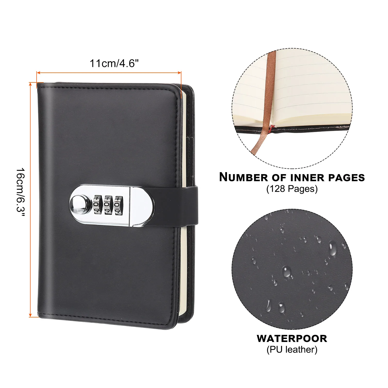 A6 Diary with Lock Journal with Lock Cute Journaling Leather Notebook Journal 128Pages Diary with Pen Slot Card Slot Waterproof