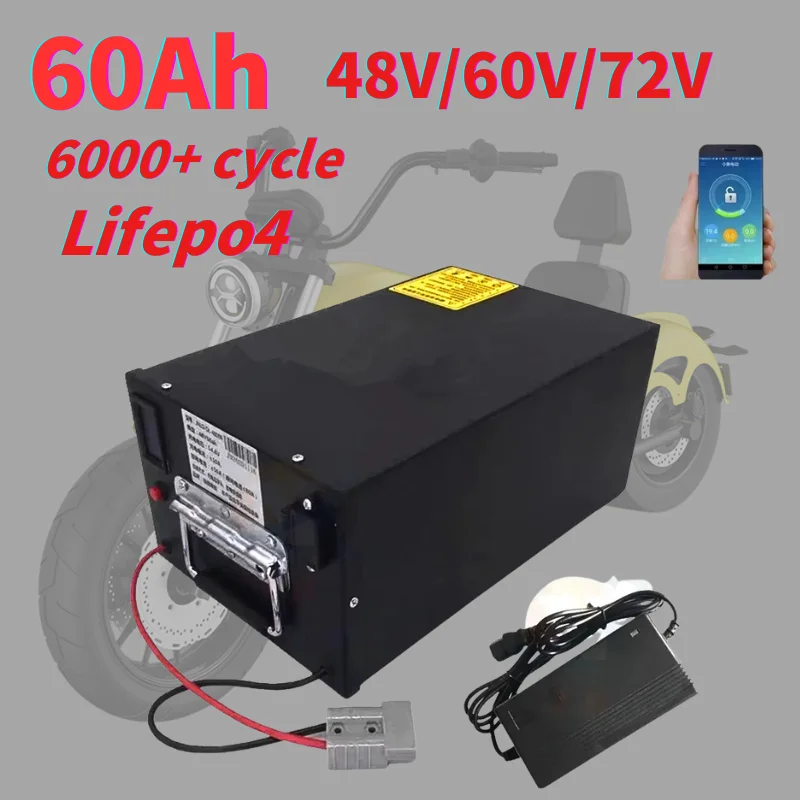 

Lifepo4 48V 60V 72V 60Ah Battery Pack With Bluetooth BMS Peak 180A for RV EV Motorcycle Elecrtric Bike With 10A charger