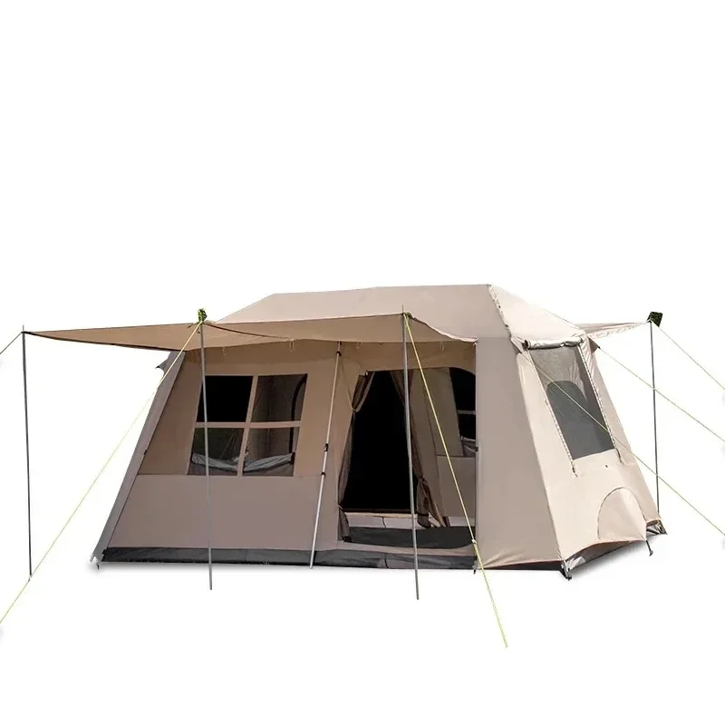 Automatic Large Oxford Tent for Outdoor Family Adventures 3-8 Person Double Hall Ridge Tent with Canopy Quick Setup Camping Tent