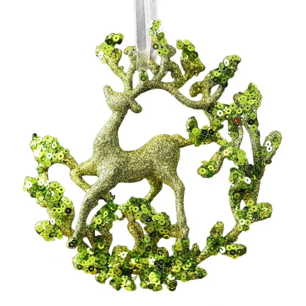 

Green Christmas Tree Pendant Sparkle Powder Gold Sequins Snowflake Elk Ballet Girl Pendants Decorative Christmas Decorations