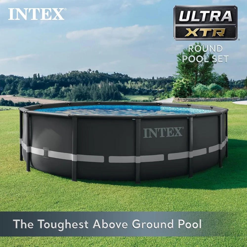 

Frame Round Above Ground Outdoor Swimming Pool Set with Sand Filter Pump, Ladder, Ground Cloth, and Pool Cover