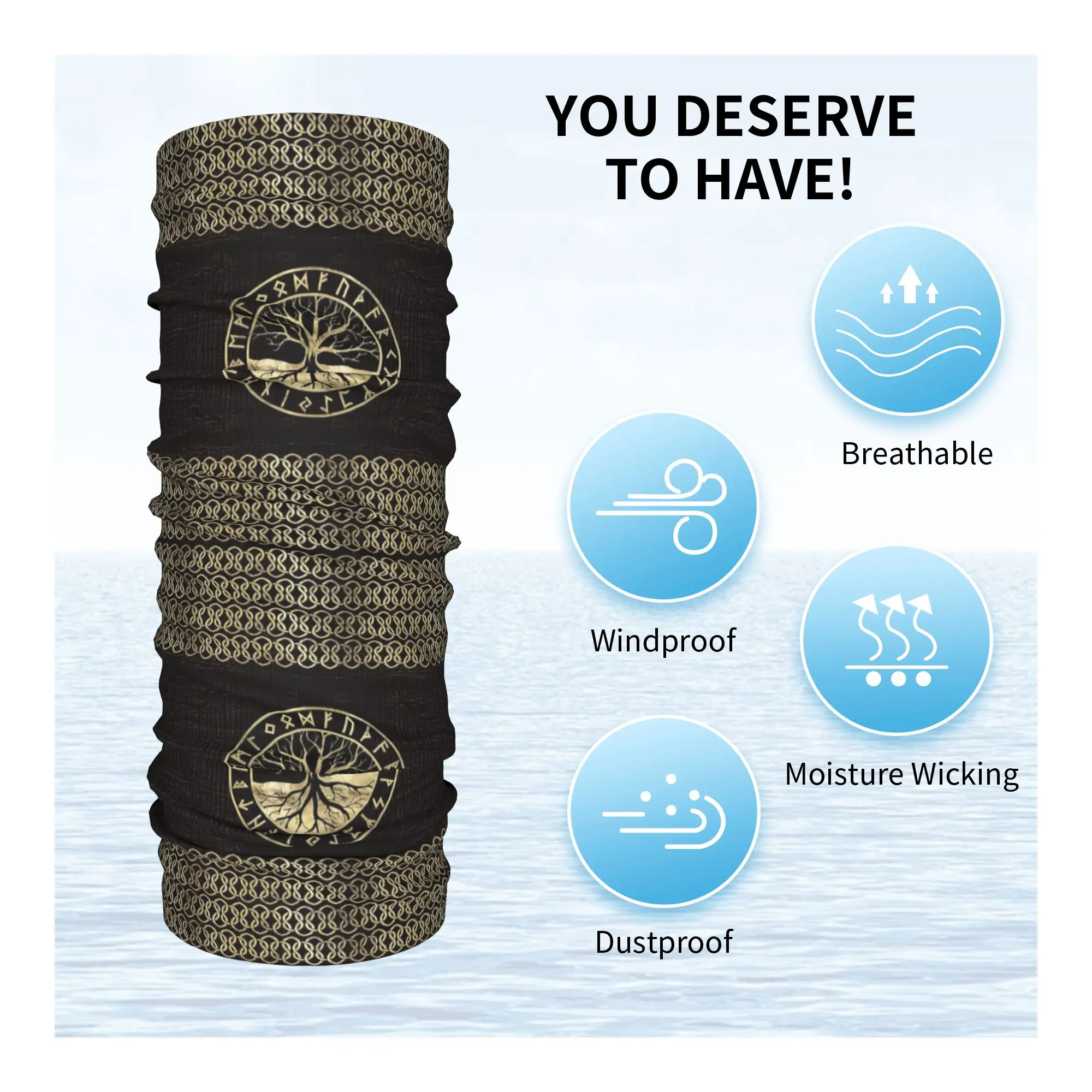 Vegvisir وشجرة الحياة Yggdrasil فايكنغ كومباس باندانا غطاء الرقبة المطبوعة وشاح سحري متعدد الوظائف عقال للجنسين الكبار