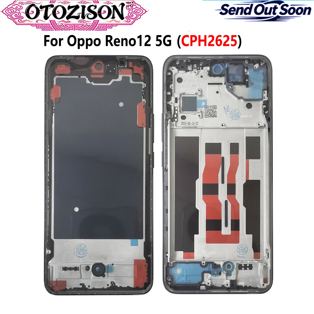 oppo-reno-12-5g用ハウジングフロントミドルフレームlcdベゼルプレートパネルシャーシ、oppo-reno12-5g-cph2625用フォンミドルフレーム