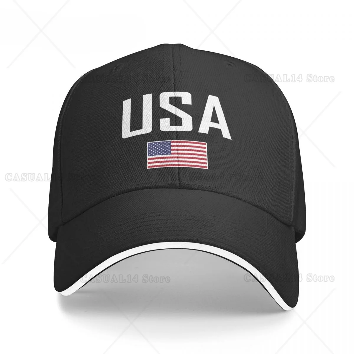 

Unisex Sandwich United States USA Flag and Font Baseball Cap Men Women Hip Hop Caps Snapback Golf Hat Fishing