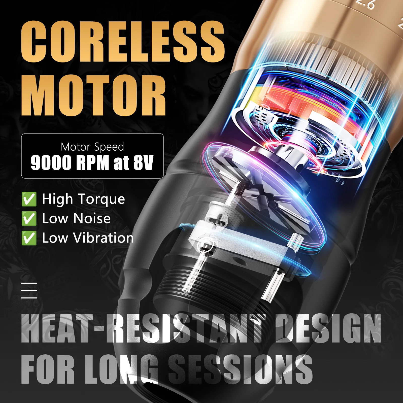 Mesin Tato Nirkabel Profesional XNET C3 Rotary Battery Pen Motor Tanpa Inti 7 Stroke Pena Tato Untuk Pemula Untuk Seni Tato