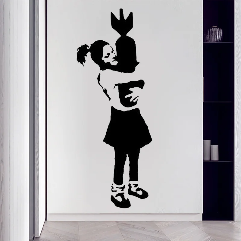 Bomb Hugger Girl Wall Sticker Banksy Urban Vinyl Wall Art Decals Home Decoration Room Bedroom Interior Murals Wallpaper 4466
