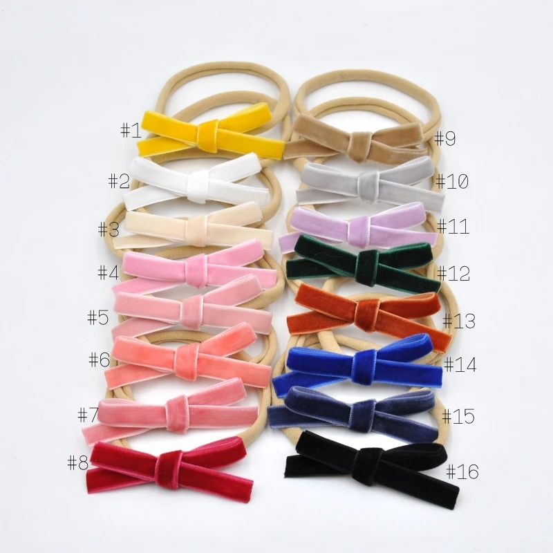 16Pcs/Lot  Petite Velvet Ribbon Bow Baby Headband Hand-tied Hair Band For Newborn Infant Hair Accessory