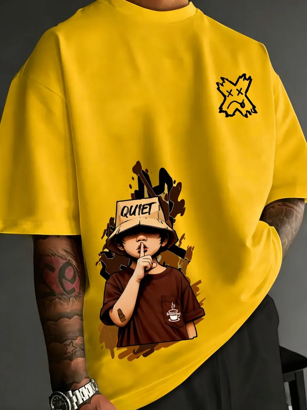 Europäisch-Amerikanisches Herren-Sommer-T-Shirt aus 100% Baumwolle mit Rundhalsausschnitt, Cartoon-Charakter-Buchstabendruck, Weiches Outdoor-Street-T-Shirt – Detail 6