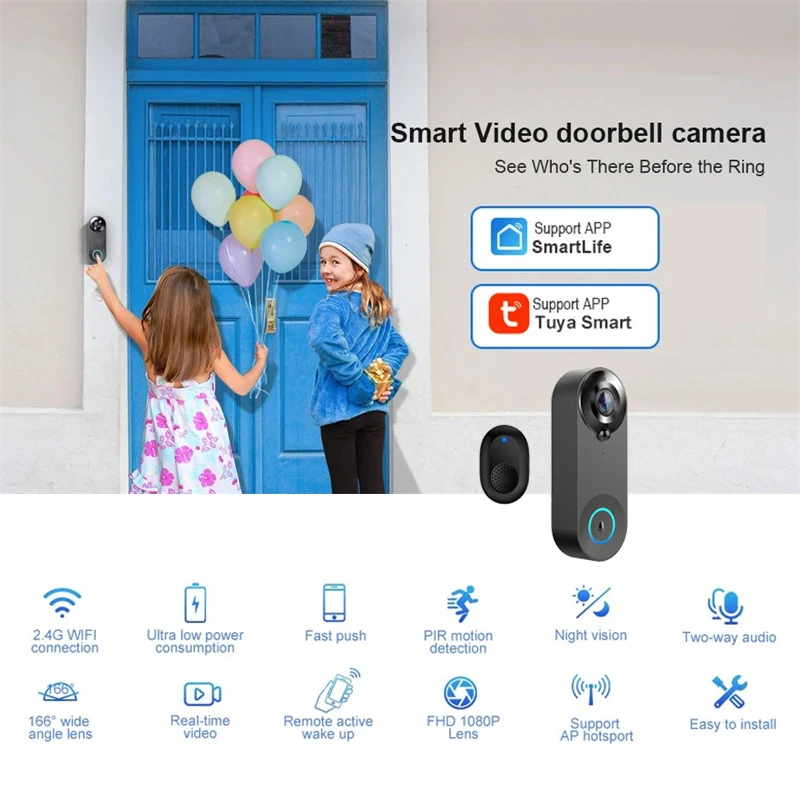1080p câmera de vídeo sem fio campainha wi fi inteligente campainha da porta tuya segurança em casa inteligente detecção movimento visão noturna intercom campainha