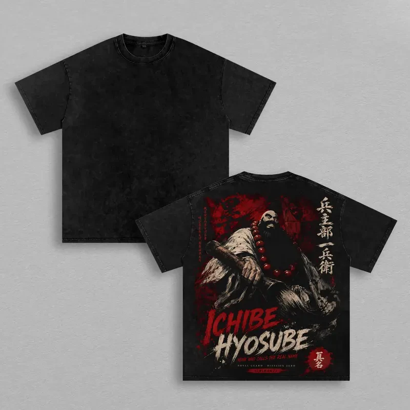 Ichibe Hyosube BLEACH Manga Retro T Shirt Vintage Washed T-shirt Men Women Clothing Harajuku Oversized 100% Cotton Tees Clothes