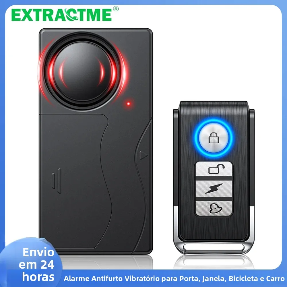 Extractme 108db alarme anti-roubo alarme de vibração sem fio com controle remoto alarme de porta e janela sistema de segurança de alarme de carro