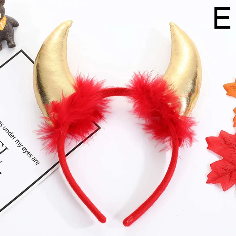 Solid Color Plush Devil Ears Hair Hoop Funny Horns Cosplay Halloween Party Performance Masquerade Hair Decoration Headband Props