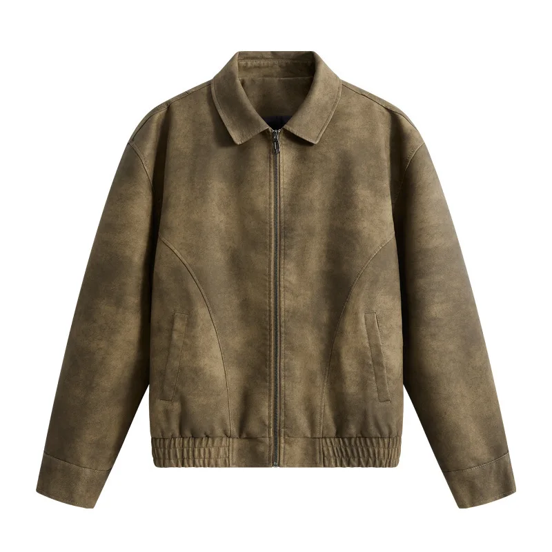 

Autumn Man Coat American Retro Printed Turn Down Collar Male Leather Jacket Motorcycle Punk Long Sleeve Men Outerwear