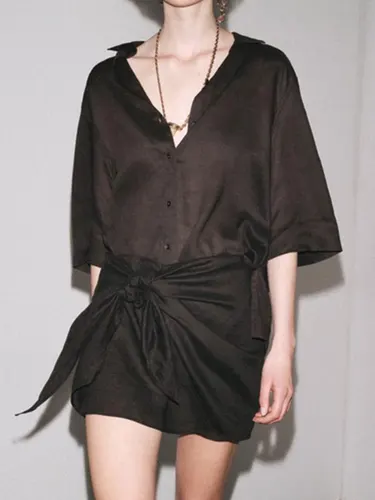 HH-Conjunto de faldas lisas para mujer, camiseta de manga corta con un solo pecho, minifalda ajustada con lazo, trajes de calle a la moda para mujer