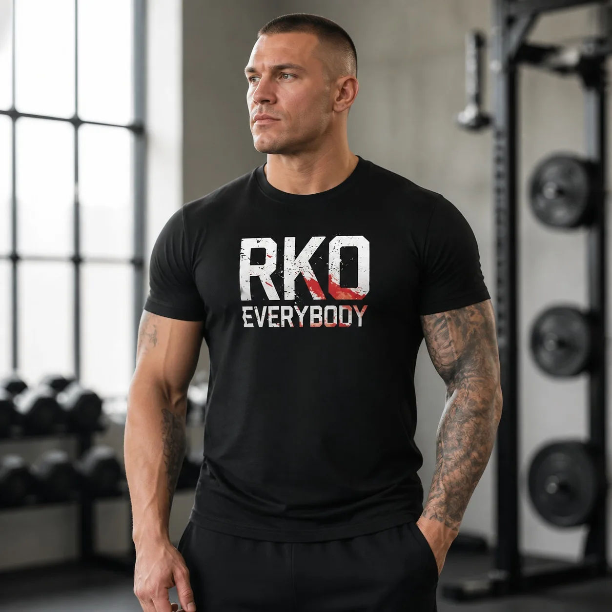 Hardcore Wrestling Fan RKO Everybody Distressed Blood Print Mens Black Crew Neck Casual Streetwear T-Shirt