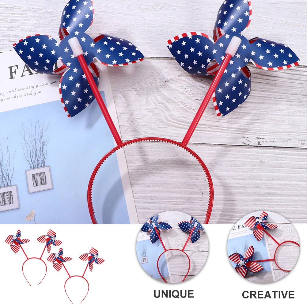 

2pcs Windmill Headband Funny Hair Hoops Party Decor Independence Day Hair Accessories Photo Props Plastic Festival Wear
