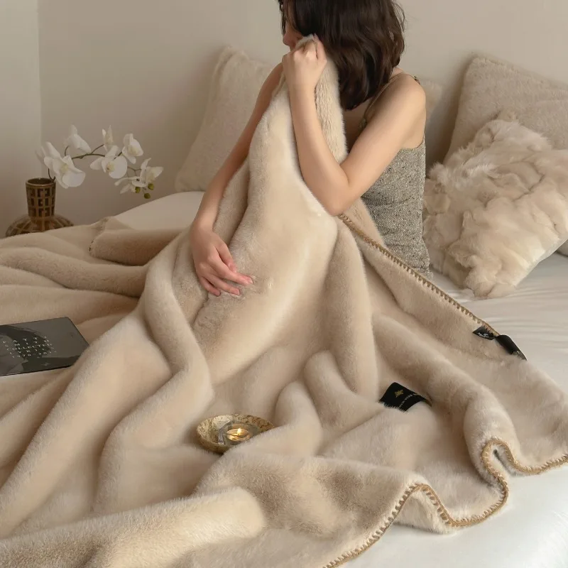 

Blanket High End Fur Grade Xiaomi Mink Fur Double-sided Plush Thickened Warm Sofa Blanket Office Nap Shawl Home Furnishings