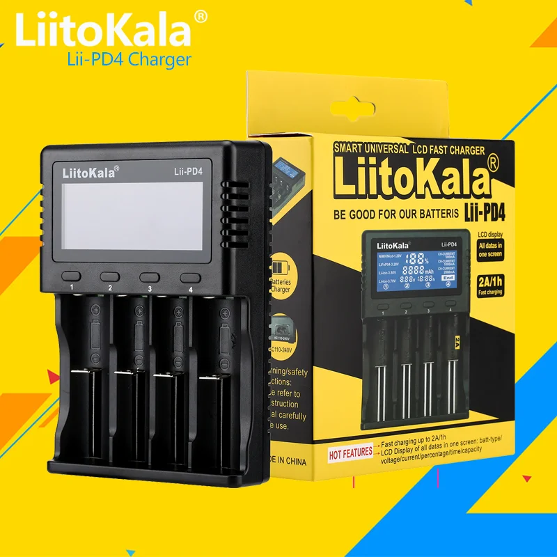 LiitoKala Lii‑PD4 Smart 4 Bay Battery Charger LCD Display Universal Fast Charger For 18650 21700 26650 AA AAA Ni‑MH Li‑ion LiFeP