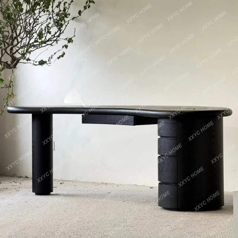 Medieval special-shaped solid wood desk = home study black desk oak minimalist computer desk