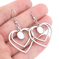 10pcs Stainless Steel Double Heart Hoop Erring Base Blanks Fit 8mm Cabochon Earring Bezel Setting Trays Diy Ear Hooks Findings