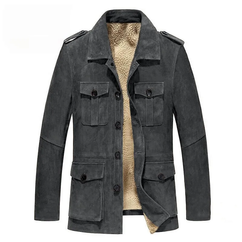 Euro Size Men's Jacket Winter Warm Fleece Shirt Style Jacket Artificial Fur Suede Thickened Coat