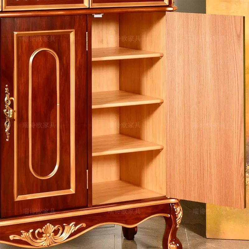 Factory Direct Solid Wood Shoe Cabinet Simple Retro Carved Entryway Storage Large Capacity Locker for Home Organization