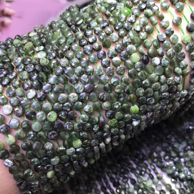 loose beads Seraphinite green baroque faceted square flat coin nature for DIY making jewelry necklace 38cm FPPJ wholesale 5