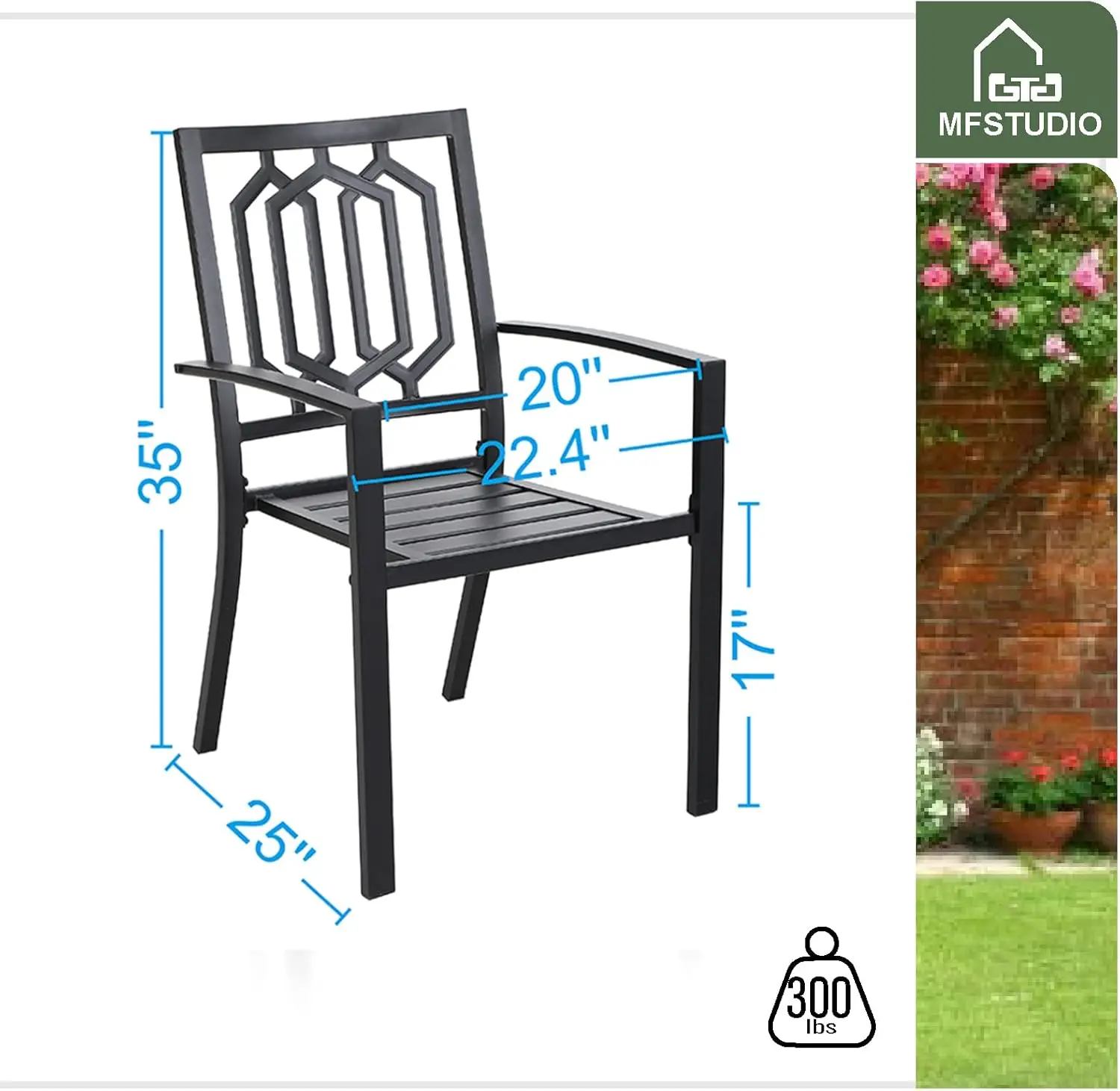 Outdoor Chairs Set of 2, Iron Metal Dining 300 LBS Weight Capacity Patio Bistro Chairs with